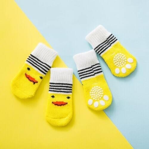 Hot 4pcs/set Cute Puppy Dog Knit Socks Small Dogs Cotton Anti-slip Cat Shoes for Autumn Winter Indoor Wear Slip on Paw Protector