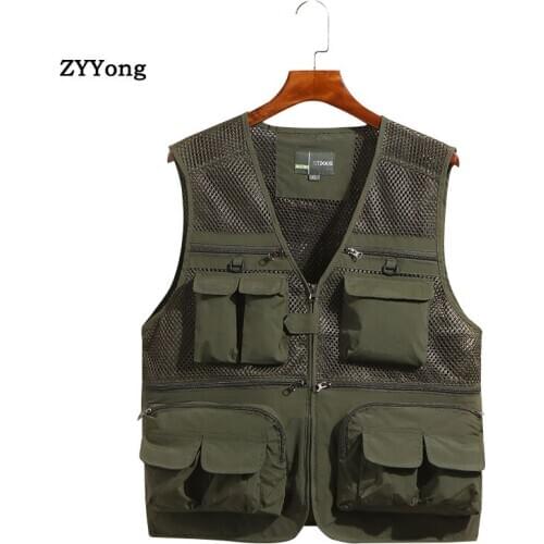 Cotton Vest Coat Fashion Men Photographer Waistcoat Work Breathable Jacket Tourism Outdoor Sport Fishing Loose Leisure Clothing