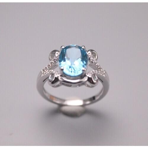 Fine Jewelry S925 Sterling Silver Ring Women Luck Blue Oval Circle Band Ring 13mmW US7