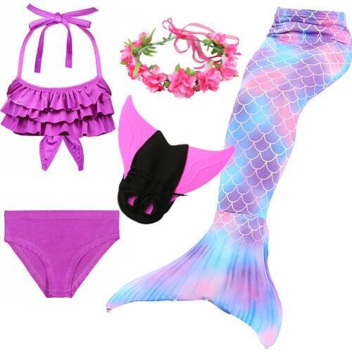 4PCS/Set The Little Mermaid Tail Costume Princess Ariel Mermaid Tail For Swimming Girl Fancy Bikini zeemeerminstaart met monofin