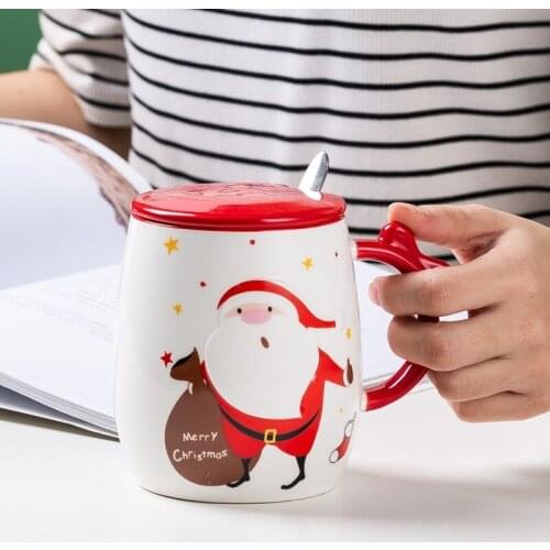 Creative Santa Claus ceramic cup coffee cup with lid spoon office home tea cup to send Christmas gifts to relatives and friends