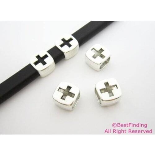 Licorice Cross slider 10x6mm Thick licorice leather findings beads -LF55