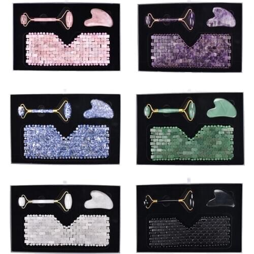 Natural Jade Crystal Sleep Mask Jade Cooling Eye Mask Facial Massager Jade Roller Face Lift Tool Guasha Board Gouache Scraper