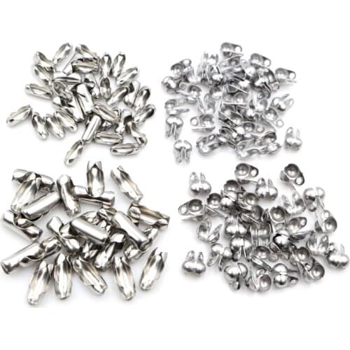 50pcs/Lot 1.5 2.0 2.4 3.0 mm Stainless Steel Ball Chain Connector Clasps End Beads Crimp For DIY Jewelry Making Finding Supplies