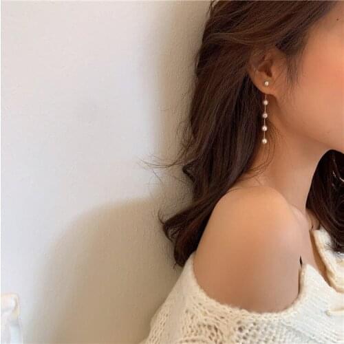 Trendy Long Pearl Tassel Earrings Simulation Pearl Long Earrings Female Wedding Pendant Earrings Fashion Jewelry Earrings Gifts