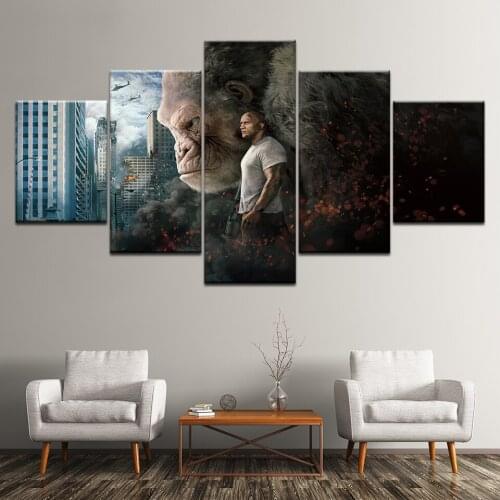 5 Piece Modular Canvas Painting Dwayne Johnson Rampage Movie Poster HD Print On Canvas Wall Art Picture For Kids Room Decor