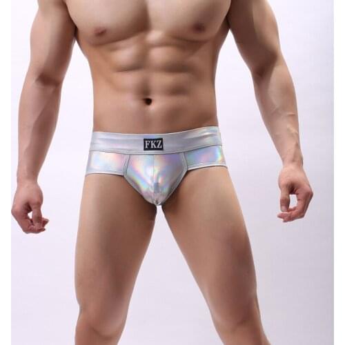 Men Underwear Sexy Men Briefs PU Leather Mens Slip Cueca Male Panties Underpants Briefs Solid Soft Bikini Mens Briefs
