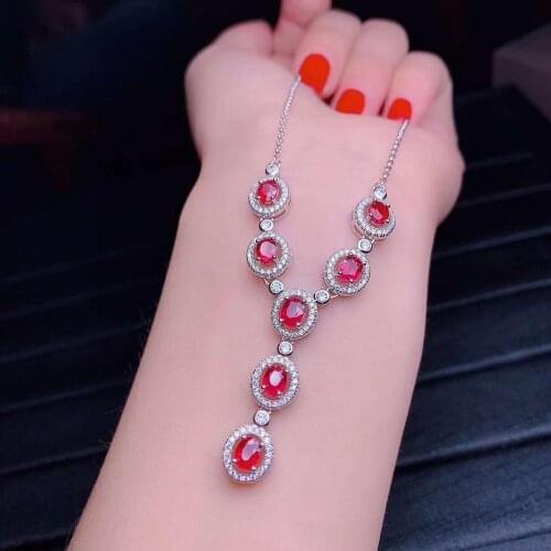 Natural Real Ruby necklace pendant S925 sterling silver Natural real ruby Pendant