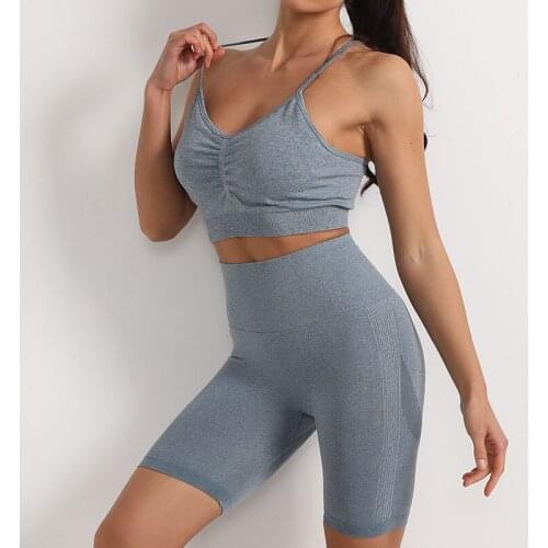 New Seamless Women Yoga Set Quick Drying Sportswear Gym Clothing Fitness Breathable Crop Top High Waist Leggings Short Suits