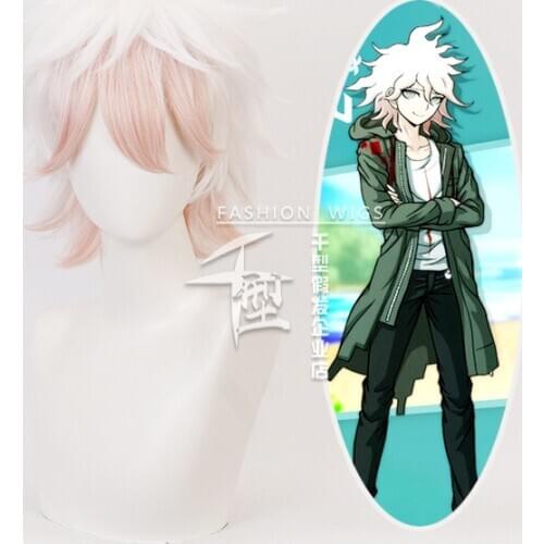 Danganronpa Dangan Ronpa Nagito Komaeda Wig Short Curly Heat Resistant Synthetic Hair Wigs + Wig Cap