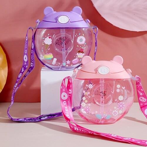 Donuts Tritan Plastic Spray Cute Travel Water Bottle With Straw 380ml Portable Baby Nipple Bottle Sippy Cup Girl Gift Water Pot