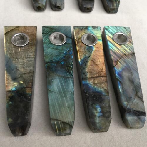 1pc natural labradorite crystal quartz pipe+1 brush+3 Filters