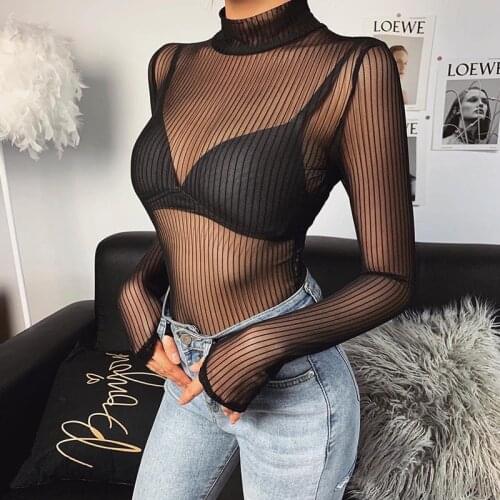 Sexy mesh see-through long-sleeved womens high-neck tight-fitting body-fitting jumpsuit sexy body bodysuit боди для женщин y2k