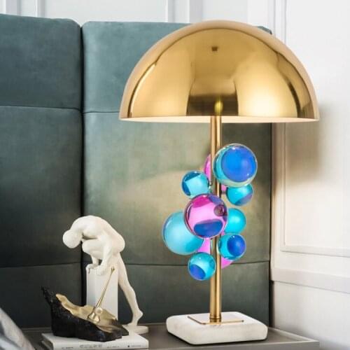 Post-Modern Crystal LED Table Lamp for Bedroom Bedside Luxury Crystal Table Lamp for Living Room Gold Metal Marble Light