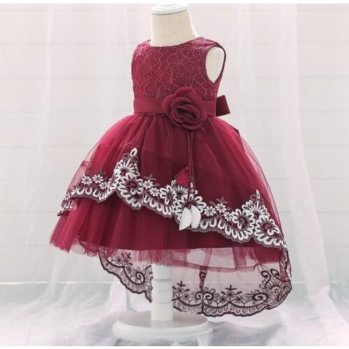 Summer Floral Trailing Princesss Wedding Dress for Baby Girls Birthday First Holy Communion Evening Girl Baby Dress one Years