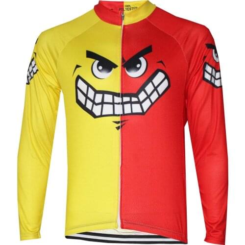 HIRBGOD New Heartwarming Laugh Smile Bike Clothing Men Lightweight Long Sleeve Cycling Jersey Cartoon Bicycle Top Ciclismo,MT043