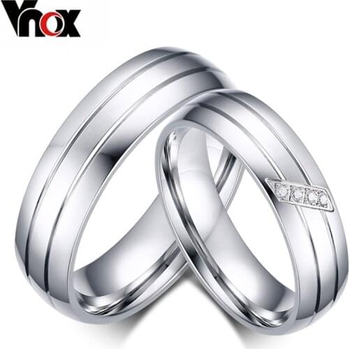 Vnox Fashion Wedding Rings Stainless Steel Ring Female Male Promise Ring Cubic Zirconia Couple Jewelry Sales Promotion