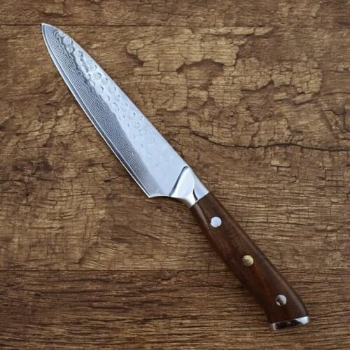 High Quality 5" Kitchen Damascus Steel Fruit Knife Utility Steak Paring Kitchen Knives Cook Japan Steel VG10 Wood Handle Knives