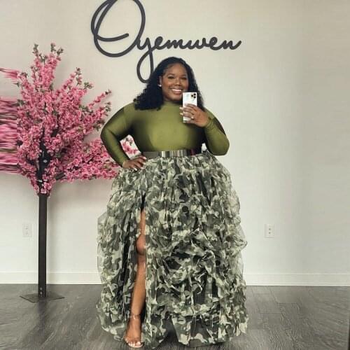 Camo Plus Size Tulle Skirts For Women Party Wear Custom Made High Split Slit Birthday Skirt For Photo Shoot Only Sell Skirt