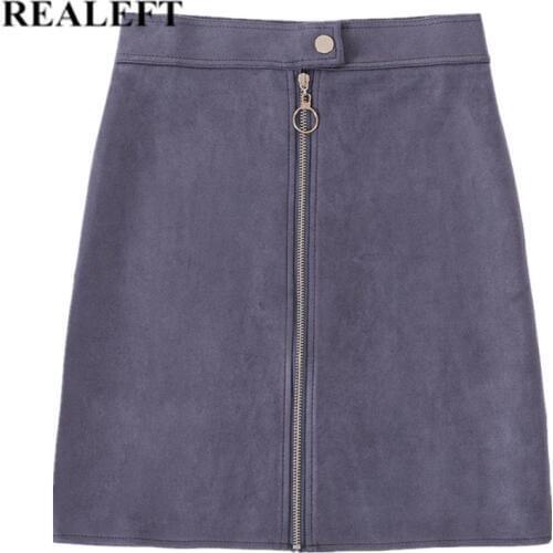 REALEFT 2020 Autumn New Arrival Women Suede Elegant Pencil Mini Skirts High Waist Empire Harajuku Sheath Sexy Wrap Skirts Womens
