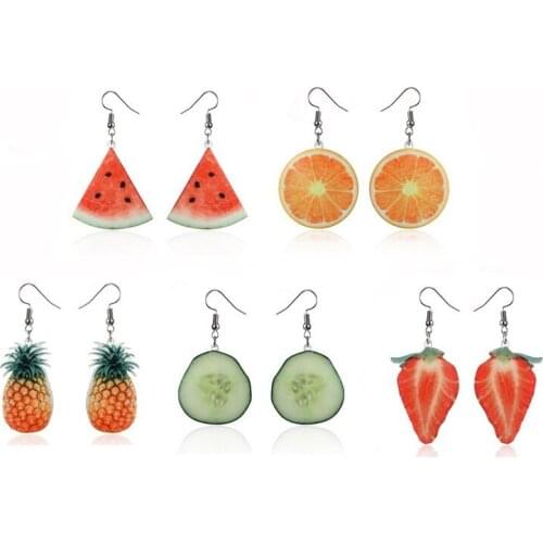 Women Fashion Summer Lovely Fruit Vegetable Dangle Earrings Strawberry Pineapple Watermelon Orange Cucumber Earring Jewelry