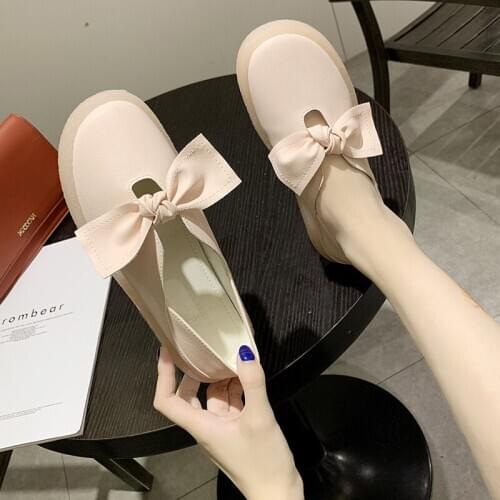 Ladies flat shoes spring autumn models platform shoes solid color bow cute sweet youth elegant temperament campus style U19-07