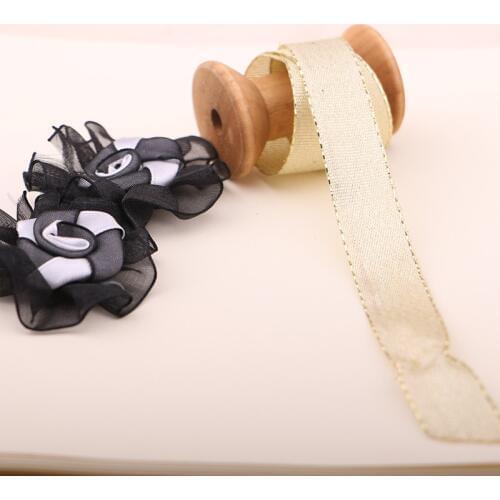 10YARD 1.7CM gold color Wire Edge Glitter Golden Ribbon Gift Wrap Golden