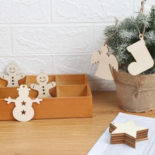 10pcs Wooden Christmas Ornaments Kids Toys for Chirstmas Tree Gift Hanging Pendants Xmas Decoration for Home Party New Year