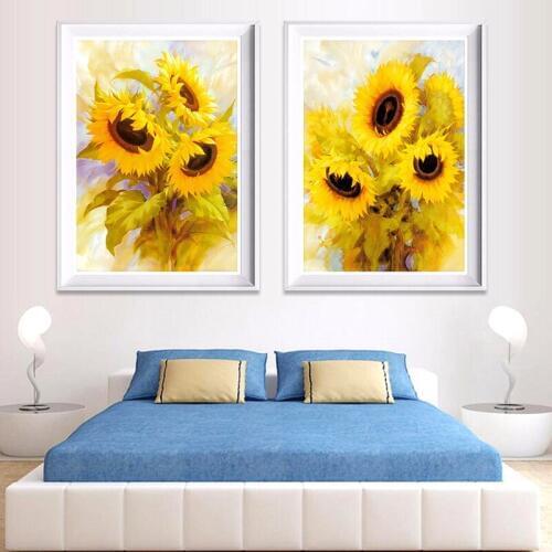 2 Panel Art Canvas Painting Home Decoration Modern Abstract Flower Sunflower Canvas Print Art Pictures Living Room Wall No Frame