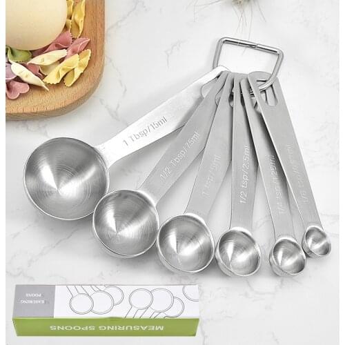 6PCS/Set Measuring Spoon Multipurpose Multiple Size Stainless Steel Coffee Flours Spice Measure Spoon Kitchen Baking Tools