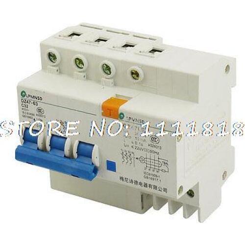 AC 400A 32 Amp 6000A 3 Poles Switch Type Leakage Circuit Breaker DZ47-63 DZ47LE