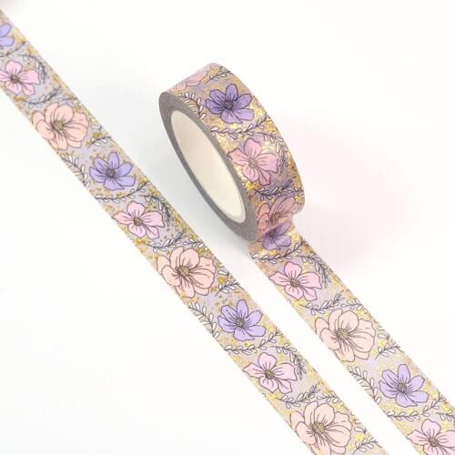 10pcs Decorative Gold Foil Little Daisy Purple Flowers Washi Tapes DIY for Bullet Journal Adhesive Masking Tape Cute Stationery