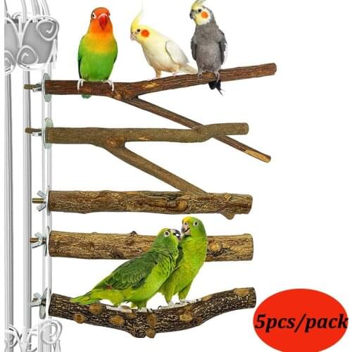 5Pcs/Set Pet Parrot Raw Wood Fork Stand Rack Toy Branch Perches For Bird Hamster Cage Accessories Supplies