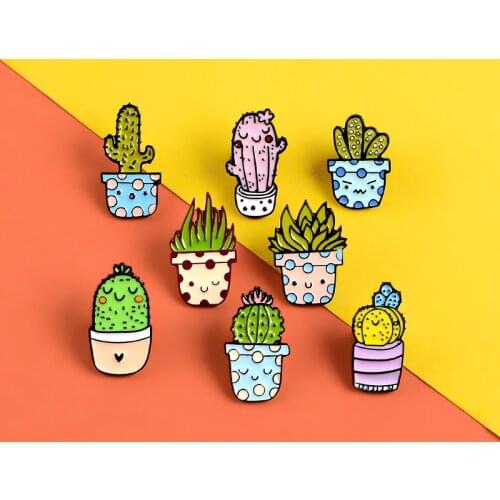 Cartoon plant enamel pins Kawaii Cactus Potted plant badges brooches for women girls Lapel pin Jackets Shirt bag jewelry gifts