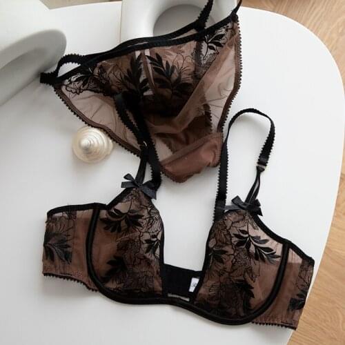 French sexy lace ultra thin bra set half cup thin sweet elegant girl underwear bra and panty set ropa de mujer 2020 sujetador
