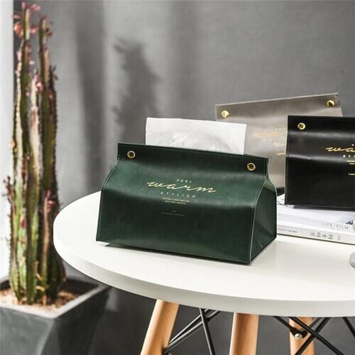 PU Leather Nordic Retro Snap-On Drawer Home Office Tissue Box Kitchen Desktop Tissue Storage Box