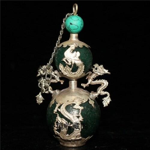 Chinese antique Turquoise copper silvering Dragon Phoenix snuff bottle