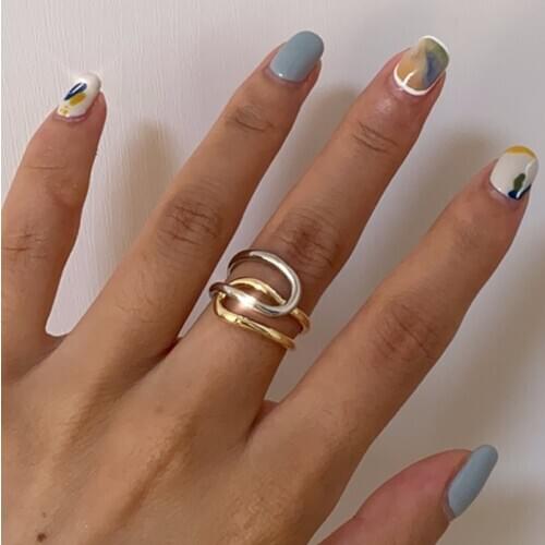 New Gold Hit Color Rings for Women Gothic Double Circle Cross Ring Wedding Party Jewelry Finger Accessories anillos