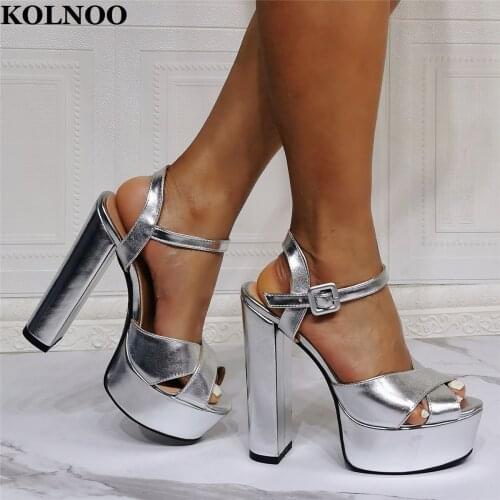 Kolnoo New Womens Chunky Heels Sandals Sexy Platform Peep-toe Summer Evening Club Shoes Large Size 35-47 Fashion Sandals Shoes