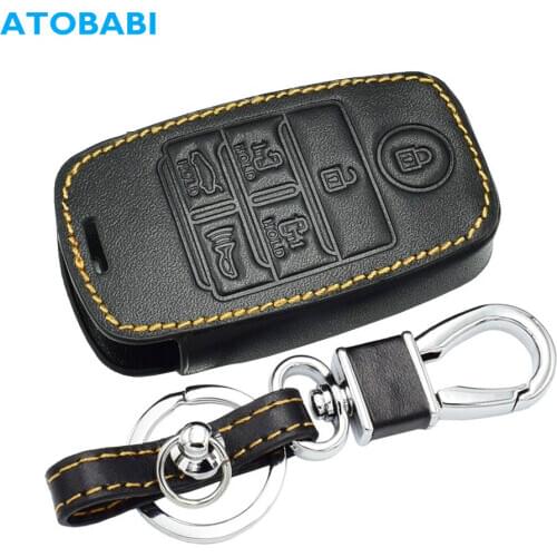 6 Buttons Leather Car Key Case For Kia Sedona 2015-2019 Smart Remote Fob Cover Keychain Holder Protector Bag Auto Accessories