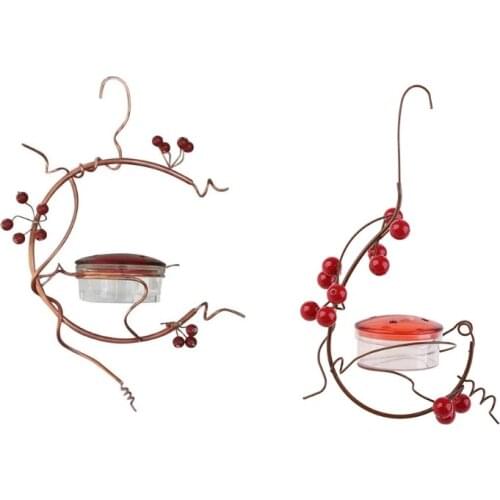 Courtyard Metal Red Berries Hanging Hummingbird Feeder Bird Water Drinker for Outdoors Spring Summer Deck Patio Garden Yard