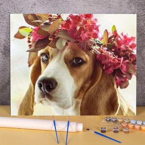 Animal Dog Beagle DIY Paint By Numbers Kit Acrylic Paints 50*70 Canvas Pictures Home Decor For Adults Wall Art Handicraft