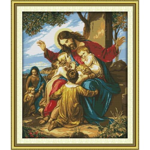 Jesus And His Children Chinese Cross Stitch Kits Ecological Cotton Clear Stamped Printed 14 11CT DIY Wedding Decoration For Home