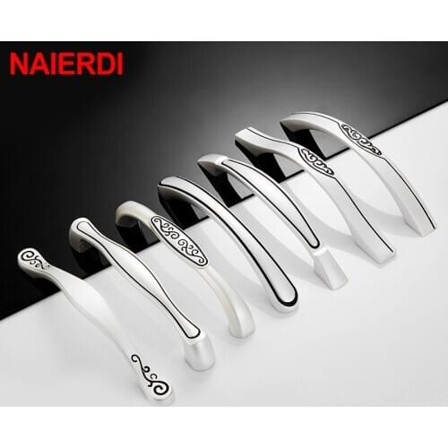NAIERDI Zinc Alloy Silver Cabinet Handles for Furniture Drawer Knobs Cabinet Pulls Modern Home Furniture Knobs Hardware