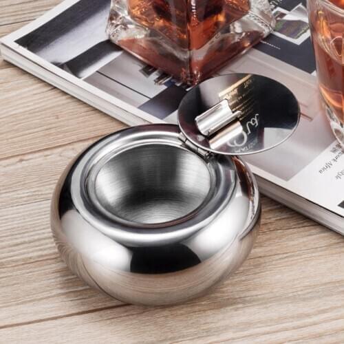 Stainless Steel Household Round Modern Tabletop Sealed Dust-Proof Ashtray With Lid Cigarette Ashtray For Indoor Or Outdoor Use