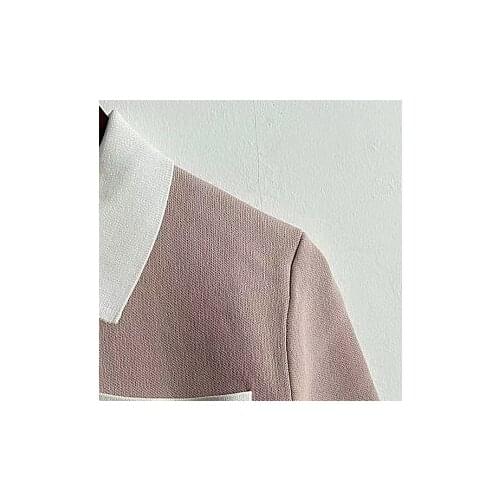 2021 Spring and Summer New Lapel Color-blocking Pocket Cardigan Short Slim Short-sleeved Sweater Women