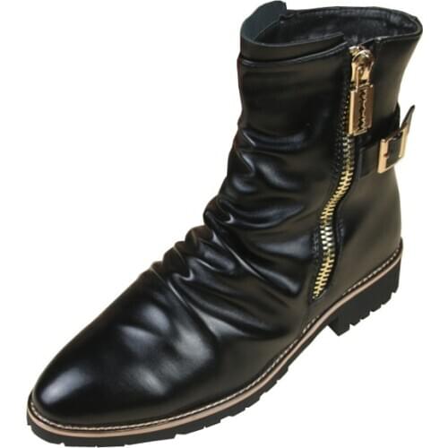 New Winter Boots Men Leather Boots Black Pointed Plus Velvet Warm Casual Zip Men Boots Fashion Autumn Winter Shoes