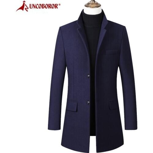 2019 Autumn Winter Long Woolen Coat Men Windbreaker Jacket Single Breasted Overcoat Casual Slim Fit Pea Coat Trench Wool Jackets