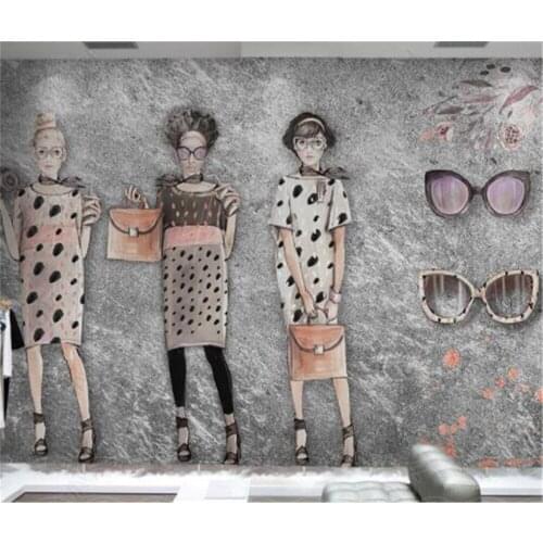 Beibehang 3D custom wallpaper photo personality retro hand-painted beauty clothing store tooling background papel de parede