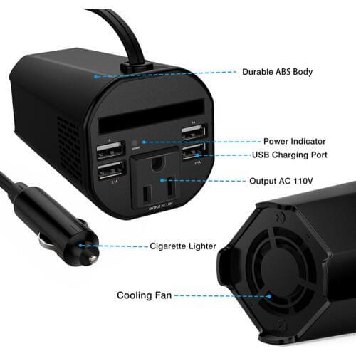 Portable Mini Cup Shape Car Charger Car Power Inverter Cigarette Lighter 12V to 110V AC Socket Splitter for iPAD iPhone Laptop